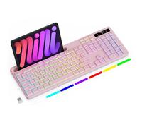 Soueto Clavier sans fil avec rétroéclairage RVB 7 couleurs, clavier d'ordinateur pleine taille avec support de téléphone, clavier de jeu rechargeable 2,4 G avec touches lumineuses, compatible avec Mac