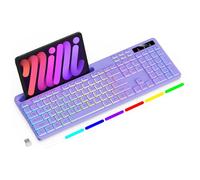 Soueto Clavier sans fil avec rétroéclairage RVB 7 couleurs, clavier d'ordinateur pleine taille avec support de téléphone, clavier de jeu rechargeable 2,4 G avec touches lumineuses, compatible avec Mac