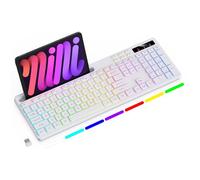 Soueto Clavier sans fil avec rétroéclairage RVB 7 couleurs, clavier d'ordinateur pleine taille avec support de téléphone, clavier de jeu rechargeable 2,4 G avec touches lumineuses, compatible avec Mac