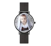 SOUFEEL Montre Photo Personnalisée pour Femme Homme - Montre Gravée Personnalisée avec Nom Personnalisé Montre Unique en Acier Inoxydable Cadeau Personnalisé pour Lui Famille Petit Ami Noir 36mm