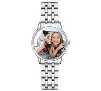 SOUFEEL Montre Photo Personnalisée pour Femme Homme - Montre Gravée Personnalisée avec Nom Personnalisé Montre Unique en Acier Inoxydable Cadeau Personnalisé pour Lui Famille Petit Ami Argent 40mm