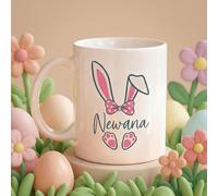 SOUFEEL Mug Personnalisé avec Prénom, Tasse en Céramique de Pâques avec Motifs de Lapins ou D'œufs, Tasse à Café Personnalisable avec Anse, Cadeau pour Homme Femme Couples Pâques Anniversaire, 325ml