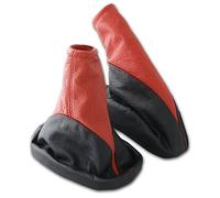 Soufflet de levier de vitesse pour Opel Astra G 1998-2005 kit avec soufflet de frein à main - en cuir véritable - pommeau housse manchette boîte de vitesses manuelle - noir et rouge - A0099-2