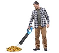 Souffleur à feuilles 21 V avec moteur à brosse et batterie de 3000 mAh, souffleur manuel avec vitesse du vent de 50 m/s, aspirateur pour feuilles, poussière, eau, bleu