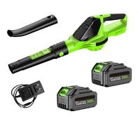 Souffleur à feuilles électrique sans fil 21 V avec 2 batteries de 3,0 Ah et chargeur, souffleur électrique 3000 W, souffleur à 5 vitesses, souffleuse à neige pour jardin, entretien de la pelouse (2