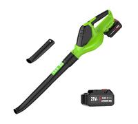 Souffleur à feuilles électrique sans fil 21 V avec 2 batteries de 3,0 Ah et chargeur, souffleur électrique 3000 W, souffleur à 5 vitesses pour l'entretien de la pelouse (1 batterie)
