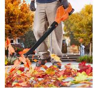 Souffleur à feuilles électrique sans fil, avec 2 batteries et 1 chargeur, modes à 5 vitesses, 21V 1500mAh 80CFM, orange