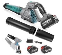 Souffleur à feuilles sans fil avec 2 batteries de 4,0 Ah et chargeur, 5 vitesses, léger, sans fil, pour le nettoyage de la terrasse, l'entretien de la pelouse, gris