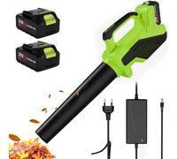 Souffleur à neige électrique sans fil, vitesse du vent 21 V 250 km/h, 2 batteries 3,0 Ah et chargeur, très grande portée et poignée souple pour nettoyer les allées, les terrasses (avec 2 piles)