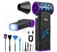 Souffleur Air Comprimé,2025 Nouveau LCD Écran Modèle 180000 RPM Mini Souffleur Dépoussiéreur Électrique Vitesse du Vent de Niveau 4(10000mAh) avec Lampe de Poche pour Camping Éxtérieur-Violet&N