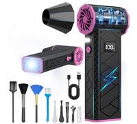 Souffleur Air Comprimé, 2025 Nouveau LCD Écran Modèle 180000 RPM Mini Souffleur Dépoussiéreur Électrique Vitesse du Vent de Niveau 4(10000mAh) avec Lampe de Poche pour Camping Éxtérieur-Rose&N