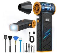 Souffleur Air Comprimé, 2025 Nouveau LCD Écran Modèle 180000 RPM Mini Souffleur Dépoussiéreur Électrique Vitesse du Vent de Niveau 4(10000mAh) avec Lampe de Poche pour Camping Éxtérieur-Orange&N