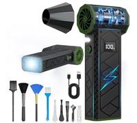 Souffleur Air Comprimé,2025 Nouveau LCD Écran Modèle 180000 RPM Mini Souffleur Dépoussiéreur Électrique Vitesse du Vent de Niveau 4(10000mAh) avec Lampe de Poche pour Camping Éxtérieur-Grün&N