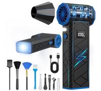 Souffleur Air Comprimé, 2025 Nouveau LCD Écran Modèle 180000 RPM Mini Souffleur Dépoussiéreur Électrique Vitesse du Vent de Niveau 4(10000mAh) avec Lampe de Poche pour Camping Éxtérieur-Bleu&N
