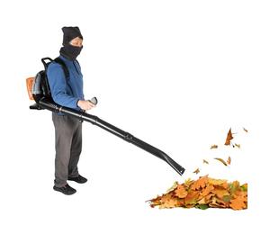 Souffleur arrière à essence 63 cc, puissant souffleur de feuilles avec 2,7 kW et 6800 tr/min, souffleur de jardin avec bandoulière et embout de remplissage d'huile externe, pour nettoyage de cour et