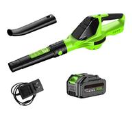 Souffleur batterie 21V 3000W sans fil - 1 batterie 3.0Ah, 5 vitesses réglables, moteur 18000RPM, léger et ergonomique, pour