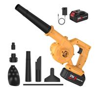 Souffleur Batterie 21V, 600w / 3.3m³/Min / 23,000r/Min, Souffleur à Feuilles Souffleurs De Feuilles sans Fil avec Batterie Et Chargeur, Portable pour Neige, Jardins, Cour, Feuille (Jaune-1 Batterie)