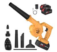 Souffleur Batterie 21V, 600w / 3.3m³/Min / 23,000r/Min, Souffleur à Feuilles Souffleurs De Feuilles sans Fil avec Batterie Et Chargeur, Portable pour Neige, Jardins, Cour, Feuille (Jaune-2 Batterie)
