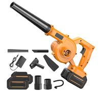 Souffleur Batterie 21V, 600w / 60m/s 23,000r/Min, Souffleur à Feuilles Souffleurs De Feuilles sans Fil avec Batterie Et Chargeur, Portable pour Neige, Jardins, Cour, Feuille (Jaune-2 Batterie)