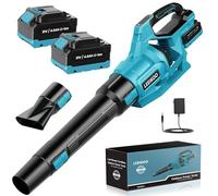 Souffleur Batterie 21V, LEEIKOO Souffleur de Feuilles avec 2 Batteries 4,0Ah, 3 Vitesses, 2 Tubes de Soufflage, Sangle Souffleur à Batterie pour Nettoyage de Jardin