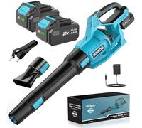 Souffleur Batterie, 21V Souffleur de Feuilles avec 2 Batteries 4,0Ah, 3 Vitesses, 2 Tubes de Soufflage, Sangle Souffleur à Batterie pour Nettoyage de Jardin