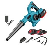 Souffleur Batterie, 21V Souffleur de Feuilles sans Fil avec Batterie et Chargeur,1000W, 6 Vitesses, 6m³/Min Souffleur Feuille pour l'entretien de la pelouse et Le dépoussiérage (2*Pile)