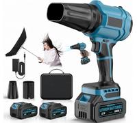 Souffleur Batterie avec 2 Batteries 4,0 Ah, 21V Souffleur de Feuilles sans Fil 65 m/s, Moteur Brushless 800,000 TR/Min, 2 Buses, Réglage Variable, pour Jardin, Terrasse, Voiture (Bleu)