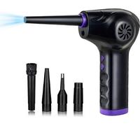 Souffleur d'air électrique avec lumière 60000RPM 2 vitesses ajustable rechargeable Souffleur d'air portatif sans fil avec 5 buses pour la maison PC Clavier Nettoyage intérieur de voiture