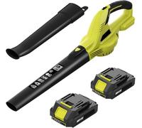 Souffleur de Feuilles sans Fil 20 V, avec Batterie Et Chargeur, 2 Modes de Vitesse, 2 Sections de Buses, pour l'entretien de la pelouse, Le soufflage de la Neige, et Le dépoussiérage (Batterie*2)
