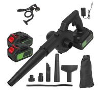 Souffleur de Feuilles sans Fil 21 V, Souffleur à Batterie avec 2 Buses Et Chargeur, Nettoyage DéNeigement Souffleurs De Feuilles pour Feuilles De Jardin,Les Copeaux De Bois (Noir, 2 Batterie)