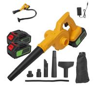 Souffleur de Feuilles sans Fil 21 V, Souffleur à Batterie avec 2 Buses Et Chargeur, Nettoyage DéNeigement Souffleurs De Feuilles pour Feuilles De Jardin,Les Copeaux De Bois (Jaune, 2 Batteries)