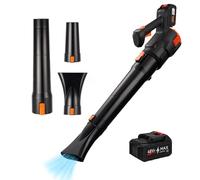 Souffleur de Feuilles sans Fil 21 V,Souffleur avec 4.0Ah Li-ION Batterie&Chargeur,Vitesse Max 52 m/s,2 Sections de Buses,6 Vitesse Variable,pour Enlèvement Feuilles/Poussière (avec Batterie 1x4.0ah)