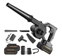 Souffleur de Feuilles sans, Fil 21V avec Batterie Et Chargeur, 550W Souffleur Feuille avec Sac à Poussière, Fonction 2-en-1 Soufflage et Aspiration pour (Noir-2 Batterie)