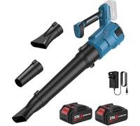 Souffleur de Feuilles sans Fil 21V, Souffleur à Batterie, 2 Batteries 4,0 Ah Incluses, 2 Modes de Vitesse, Vitesse de Soufflage 200 km/h, Souffleur pour Feuilles, Saleté, Neige (Bleu)