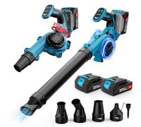 Souffleur de feuilles sans fil avec 2 batteries de 3000 mAh et chargeur, souffleurs de jardin électriques avec Turbo Boost, 210 km/h et 3 niveaux de vitesse, souffleur de batterie avec 4 tubes de