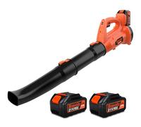 Souffleur de Feuilles sans Fil, Bravolu 21V Souffleur, Souffleur Feuilles Mortes avec 2 X 4.0Ah Li-ION Batterie & Chargeur, Vitesse Max 240 km/h, 2 Sections de Buses, 6 Vitesse Variable