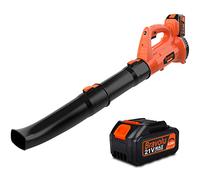 Souffleur de Feuilles sans Fil, Bravolu 21V Souffleur, Souffleur Feuilles Mortes avec 4.0Ah Li-ION Batterie & Chargeur, Vitesse Max 240 km/h, 2 Sections de Buses, 6 Vitesse Variable