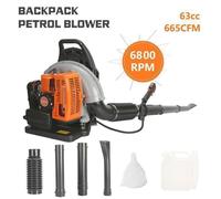 Souffleur de feuilles thermique, 60CC, 665CFM, 2800 RPM, 1.7 L, 6800r/min, 3hp/2.3KW, 2 temps, Style sac à dos, 23lbs, 180x54x45cm