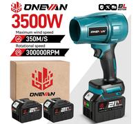 Souffleur électrique sans balais ONEVAN 3500W, ventilateur turbo 350M/S, sécheur de voiture puissant, outil de soufflage de neige et de poussière, compatible avec batterie Makita 18V. 2 Battery Set B