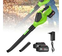 Souffleur sans Fil 21V - 120CFM/100MPH, Souffleur Électrique à Batterie, 3000W, Léger, 5 Vitesses Réglables, Idéal pour Jardin, Pelouse, Nettoyage du Jardin (Deux Batteries)