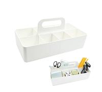 souG Organiseur de maquillage portable en plastique avec poignée, séparateur de bricolage, 8 compartiments, organiseur de fournitures de bureau, blanc