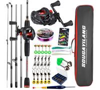 Sougayilang Baitcasting canne à pêche et moulinet Kit complet canne à 5 sections et bobine en aluminium pour ensemble de pêche au bar d'eau douce Red A