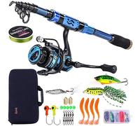Sougayilang Canne à pêche et moulinet, en fibre de carbone, pôle télescopique et moulinet de spinning 12 + 1 BB avec mallette de transport pour eau salée et eau douce Kit de pêche 2,4 m