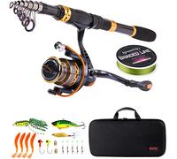 Sougayilang Canne à pêche télescopique et moulinets portables pour pêche en eau douce et eau de mer, idéal pour les déplacements, Fishing Full Kits with Carrier Case, 2.1M/6.89Ft