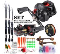 Sougayilang - canne à pêche ultralégère et moulinet, Kit complet de 1.8-2.4m, pour lancer télescopique et rapport de vitesse 7.2:1, pour l'eau douce Blue A