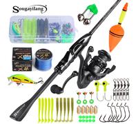 Sougayilang - Combo canne à pêche et moulinet, kit complet avec ligne, leurres et accessoires, canne en carbone à pointe solide et ensemble moulinet pour eau douce et eau salée Set A