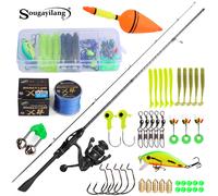 Sougayilang - Combo canne à pêche spinning et moulinet 1,8 m - Kit complet avec leurres, hameçons, ligne - Ensemble de cannes en fibre de carbone pour eau douce et eau salée Set B