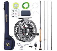 Sougayilang Ensemble canne à pêche à la mouche et moulinet, 4 pièces ultra légères et portables et moulinet en alliage d'aluminium usiné CNC, kit complet de démarrage avec sac de canne à pêche - #7/8