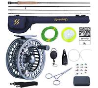 Sougayilang Ensemble canne à pêche à la mouche et moulinet Combo, canne à mouche ultra-légère portable 4 sections et moulinet en aluminium usiné CNC ensemble complet de démarrage avec sac pour cannes