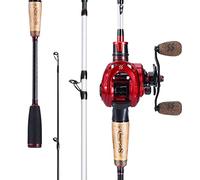 Sougayilang Ensemble canne à pêche et moulinet, canne à pêche moyenne et lourde avec moulinet à appât, 2 pièces Baitcaster, blanc nacré, 1,8 m et moulinet à poignée droite